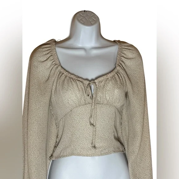 Sienna Sky Smocked Back Peasant Top Corset Style Coquette Neutral Pattern XS - Picture 2 of 6